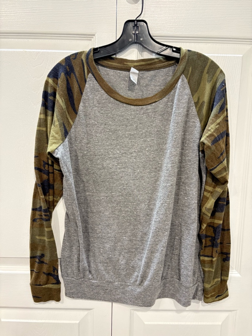Alternative Apparel Heather Gray Tee with Olive Camo Trim